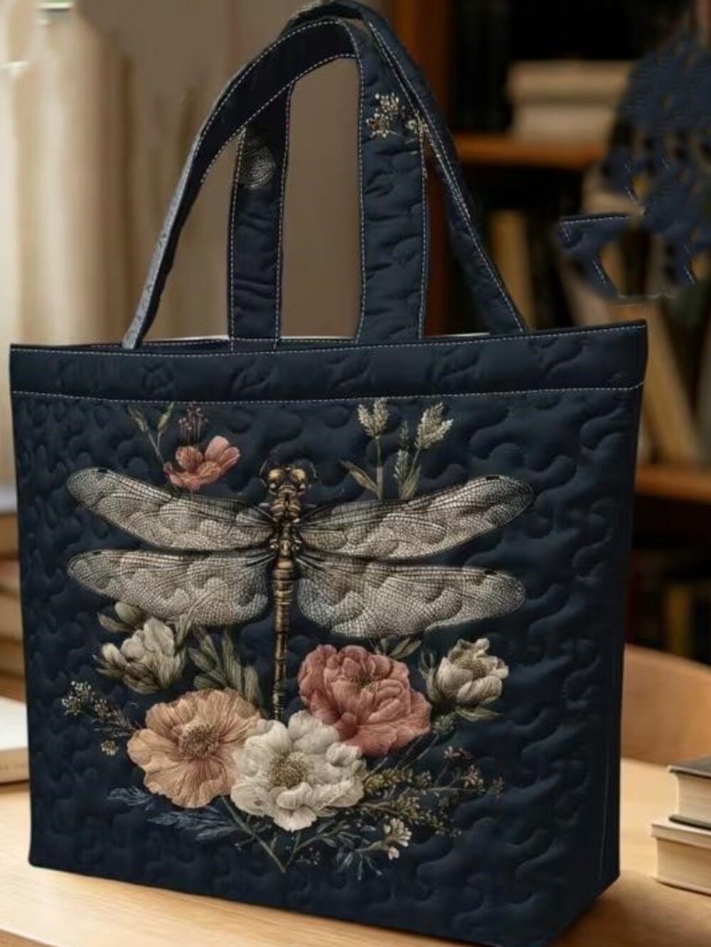 QUILTED DARK DRAGONFLY TOTE